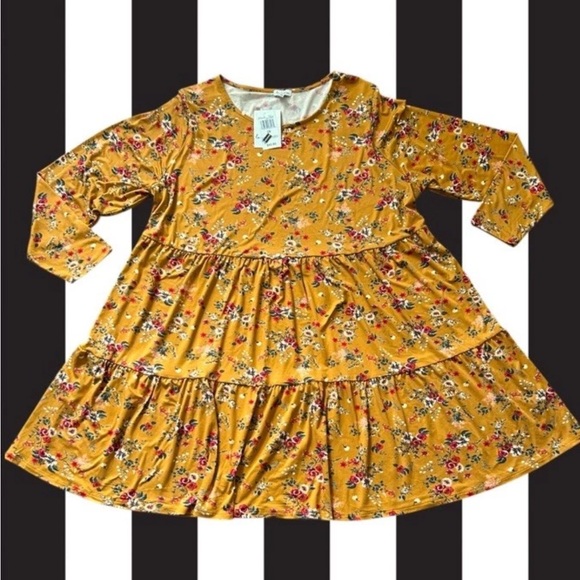 Love Fire Floral Tiered Long Sleeve Babydoll Mini Dress 3X Stretch Cottagecore - Picture 3 of 10